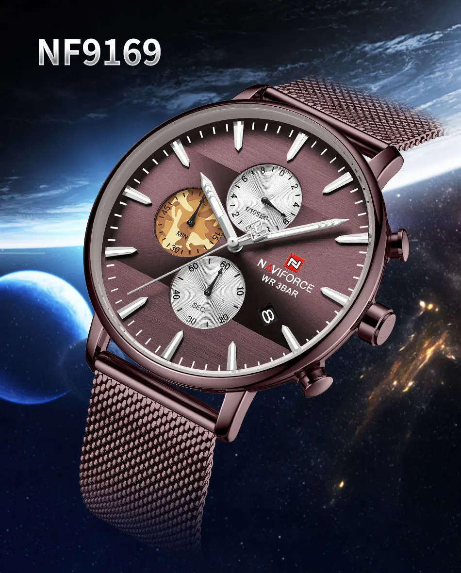 Топ люксовый бренд NAVIFORCE Мужские Бизнес Кварцевые часы мужские из нержавеющей стали водонепроницаемые мужские s Часы Хронограф Дата мужские часы