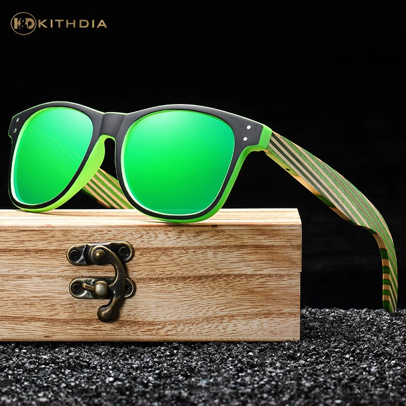 

KITHDIA Polarized Sunglasses for Boys and Girls with Recycled Frames and Color Wood Temples S5088