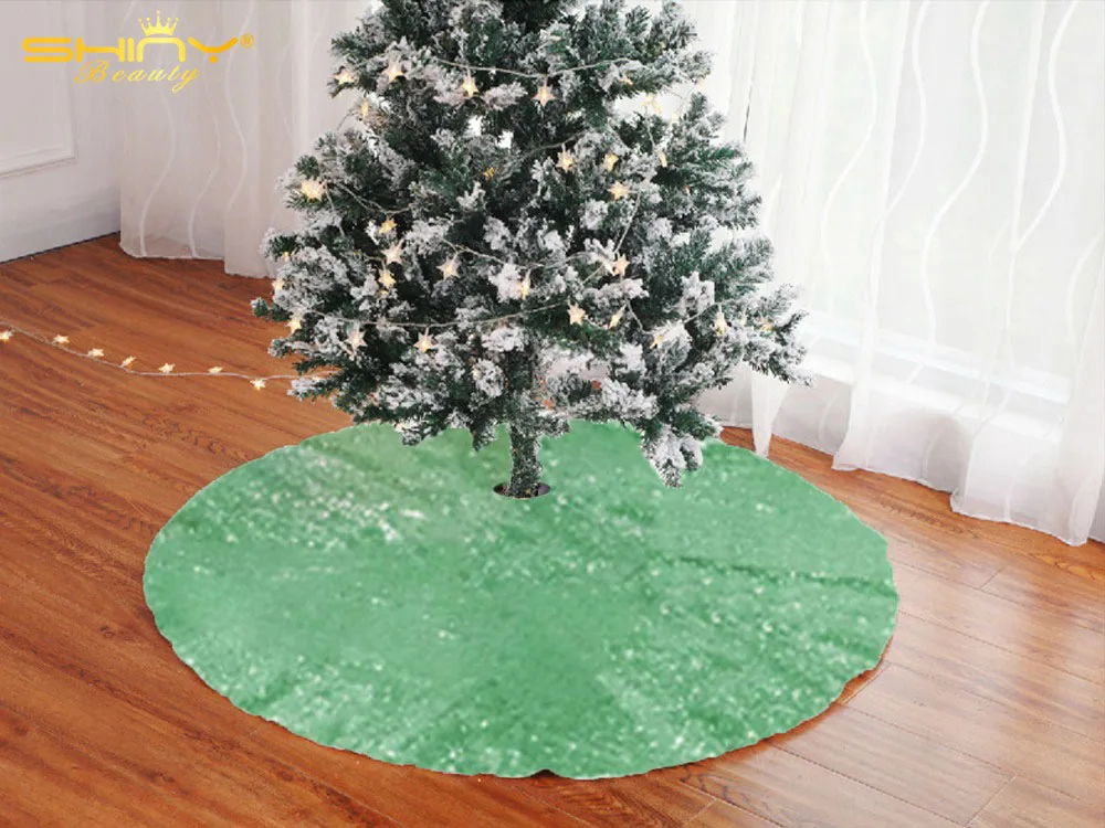 24/30/36/48 Inch Sequin Tree Skirt Christmas Tree Skirts Light Green Glitter Ornaments Decoration for Small Tree-M1019
