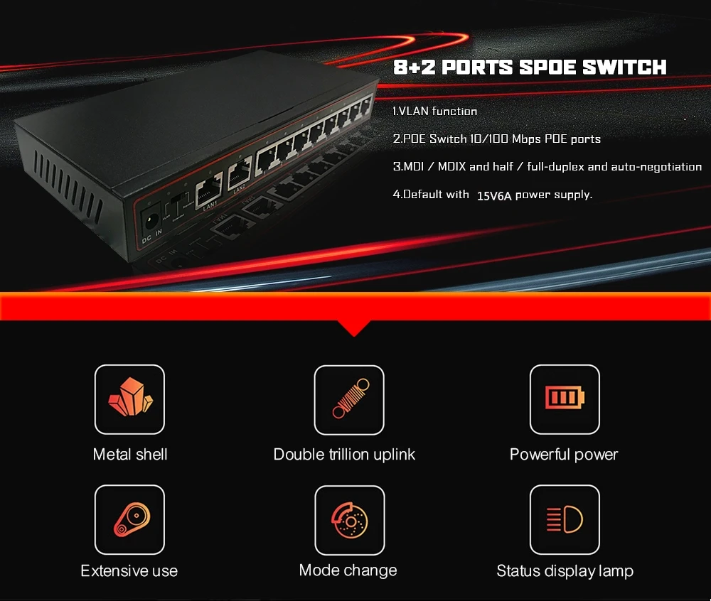 10 Порты 8+ 2 PoE выключатель инъектор 48V сетевой коммутатор gigabit Ethernet с 10/100 Мбит/с Порты подходит для IP камеры/Беспроводной AP/камера системы видеонаблюдения