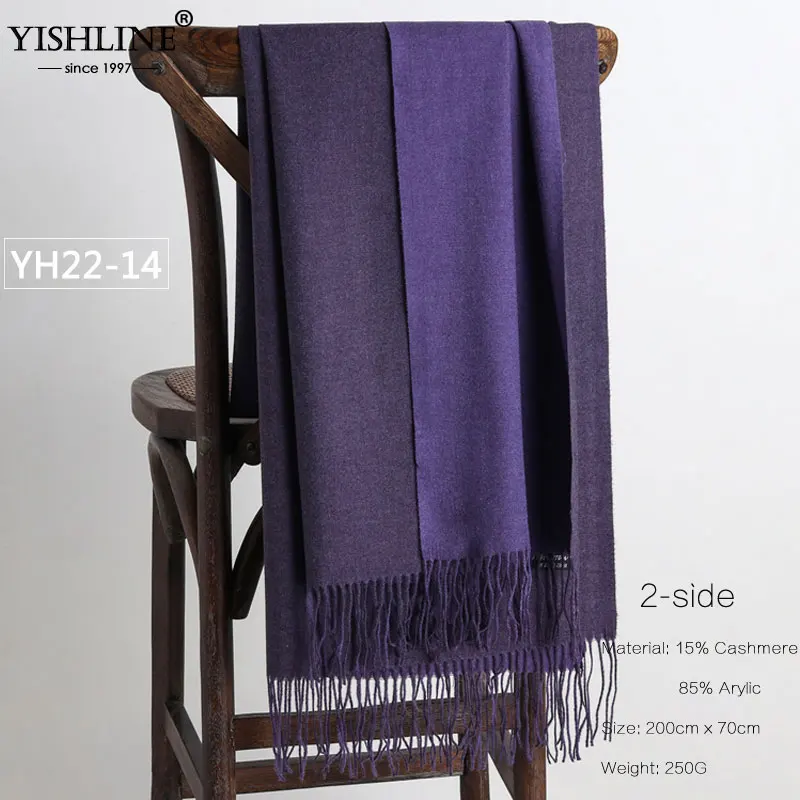 YISHLINE 2-Бортовая печать Для женщин зимний шарф, тевлая кашемировая 250G шалей осень хидж длинные пашмины платок шарфы