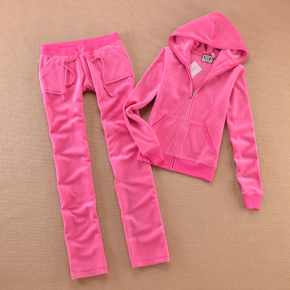 

Juicy Lovers Brand Solid 8 Color Velvet Women Sporting Suits Outdoor Jogging Tracksuits Hooded Collar Slim Sportswear suits