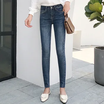 

Jeans for Women Mid Waist Jeans Woman High Elastic Plus Size Stretch Female Washed Denim Skinny Pencil Pants Cotton Pleated