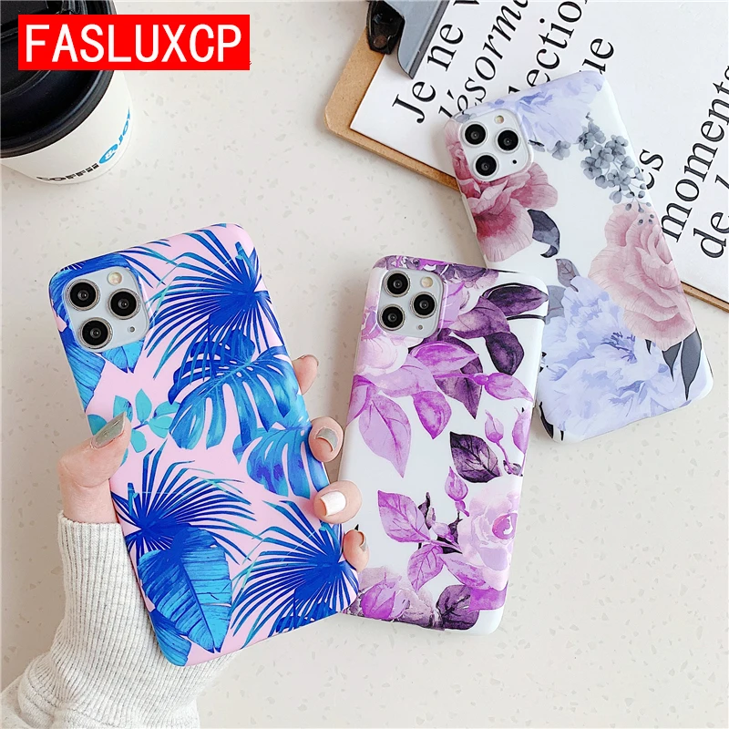 

for iPhone SE Case Purple IMD Flower Leaf Phone Back Cover for iPhone 11 Pro Max SE 2020 6 6S 7 8 Plus X XS Max XR Silicone Etui