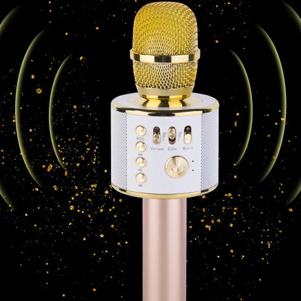 gold Bonaok караоке металлический микрофон мобильный беспроводной микрофон пение песня микрофон золото/розовое золото Красный английский - Цвет: gold