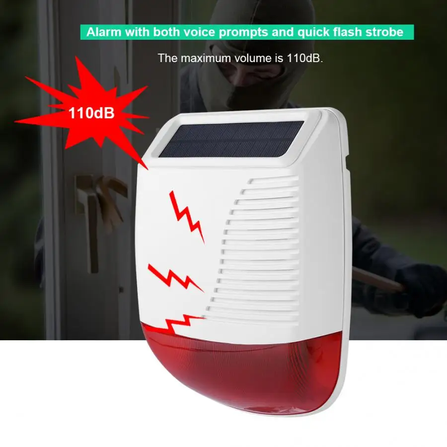 

433MHz Wireless Outdoor Waterproof Solar Power Light Sound Siren Alarm for GSM Alarm System New