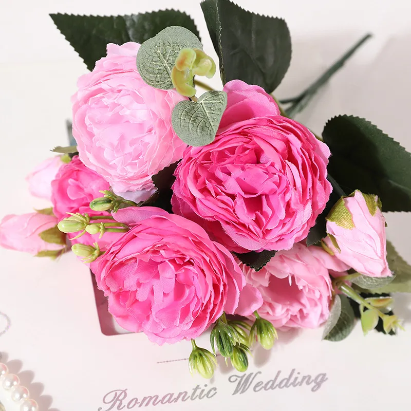 Цветной букет, искусственные цветы, пион, маленький Лотос, роза, орхидеи, Нарцисс, сделай сам, домашний декор, подарок на день Святого Валентина, свадебное украшение - Цвет: Sand red and Pink