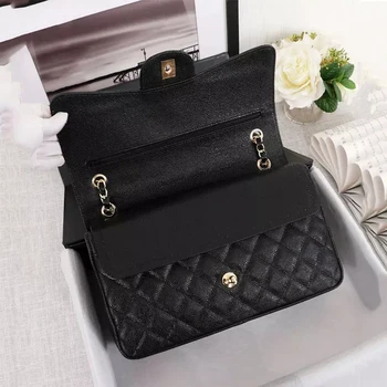 

Ladies crossbody top quality flap square bag famous brand luxury genuine leather shoulder bags for women designer caviar handbag
