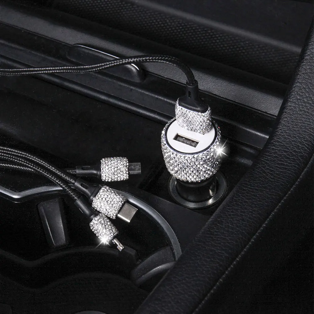 Алмазный автомобильный телефон, защитное зарядное устройство, двойной USB, быстрая зарядка, Алмазный автомобильный телефон, алюминиевый сплав, автомобильное зарядное устройство, автомобильный стиль