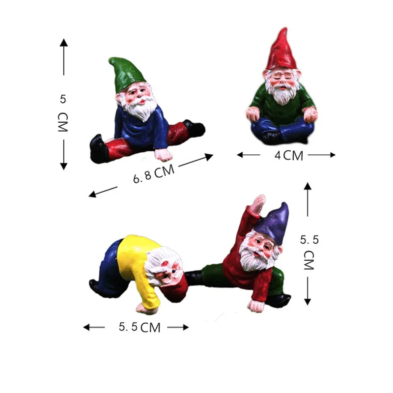 1 Set Mini Fairy Garden Drunk Yoga Gnomes Miniature Ornaments Set Dwarf Bonfire Statues for Flowerpot Garden Decor Accessories