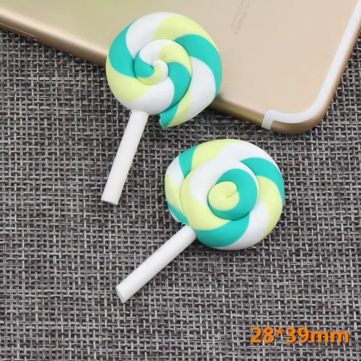 10pcs /lot High Quality Beauty Kawaii Rainbow lollipop Candy Polymer Clay Cabochons Flatback For DIY Phone Decoration 