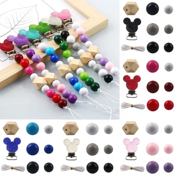 

Pacifier Clip Accessory Set Natural Wood Beads/Acrylic Round Beads/1M Line Colorful Mouse Shape Clip For DIY Baby Handmade Gift