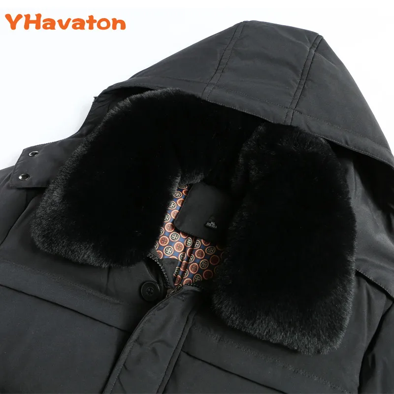 5XL, зимние теплые куртки, черное пальто, белый утиный пух, длинная куртка, мужская повседневная куртка с воротником из искусственного меха, пальто с капюшоном, съемная шапка
