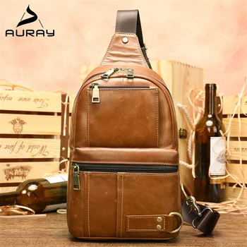 

AURAY Vintage Shoulder Crossbody Bags For Men Men's Messenger Bag Men Leather Chest Bag Pack Male Genuine Leather Cross Body Bag
