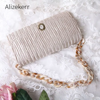 

Retro Pleated Evening Clutch Bag Women Jeweled Diamond Acrylic Chain Small Flap Handbag Ladies Black Purse Clutch Dinner Party