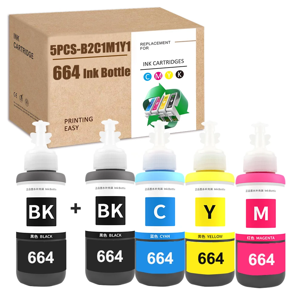 Compatível para Epson Refil de Tinta Conjunto T6641 T6642 T6643 T6644 664 Tinta para L100 L120 L130 L210 L220 L310 L350 L362 L565 L655 hs