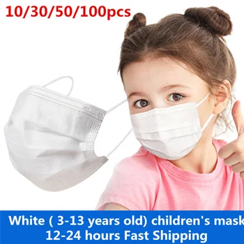 

In Stock! 10/30/50/100 Pcs Child Kids Face Mask 3-13 Years Old Mask Masque 3 Ply Disposable Elastic Mouth Breathable Mascarilla