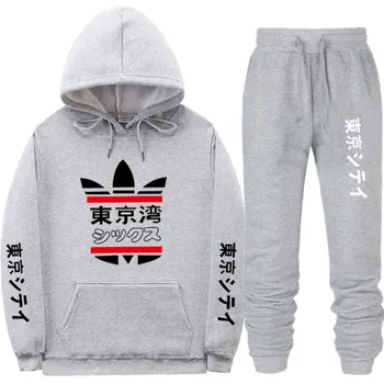 

Fashion japanese streetwear Tokyo Bay Hoodie and pants suit Men Women Harajuku Hoodies sudadera hombre winter Sportswear suit