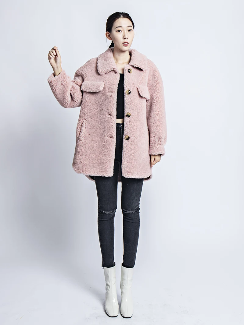 Пальто с искусственным мехом больших размеров, женское плотное теплое зимнее пальто больших размеров, Женское пальто из натурального овечьего меха, плюшевая пушистая куртка