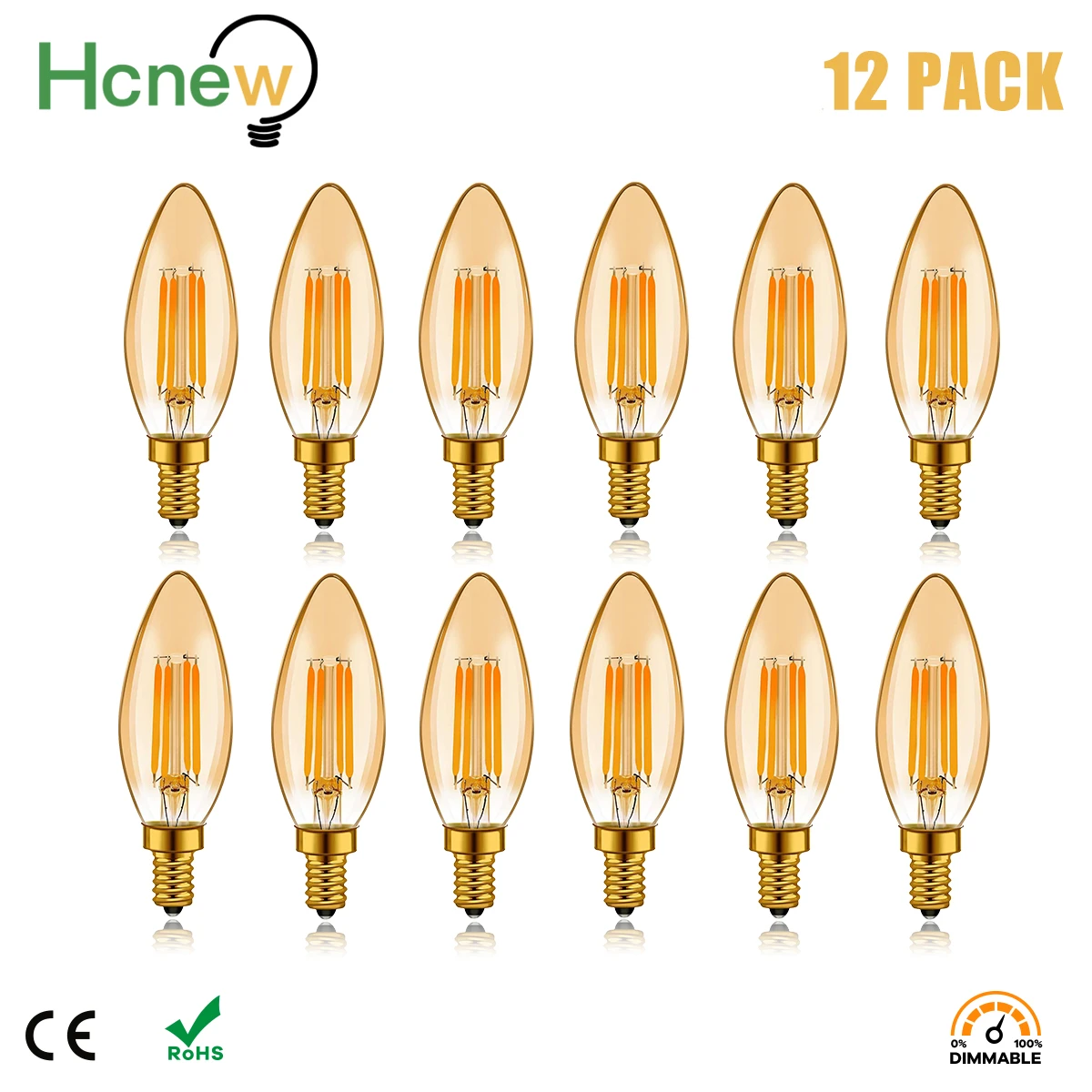 E12 E14 Candle Led Bulb C35 4W Amber Glass 110V 220V Warm White 2700K