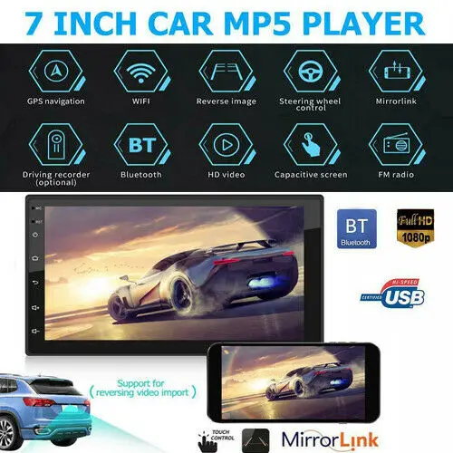 Car Stereo MP5 Player FM Radio GPS Navigation Android 8.1 WiFi 7