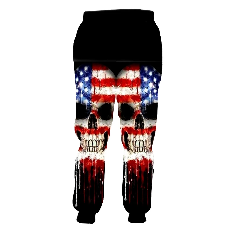 Fashion Unisex Punk Casual Pants 3D Skull Sweatpants Men american flag Jogger Pants Funny Brand Custom Drawstring Trousers S-7XL