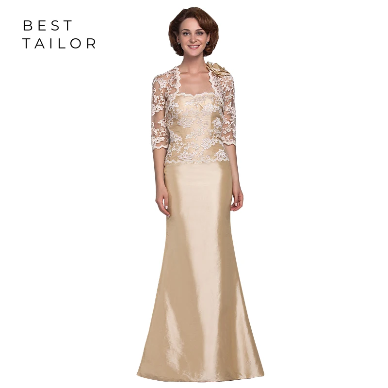 Gold Moeder van de Bruid Jurken voor Bruiloften 2019 Vintage Strapless Lace Jacket Lange Formele Bruiloft Gast Gown Farsali Madrinha Gold Moeder van de Bruid Jurken voor Bruiloften 2019 Vintage Strapless Lace Jacket Lange Formele Bruiloft Gast Gown Farsali Madrinha