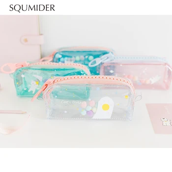 

SQUMIDER Simple Pencil Case Cartoon Pencil Box Zipper Large-capacity Bag Transparent Bag For Student School Stationery Supplies