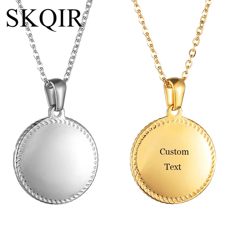 

Custom Name Round Coin Necklace Men Silver Gold Stainless Steel Chain Choker Pendant Personality Jewelry for Women Creative Gift