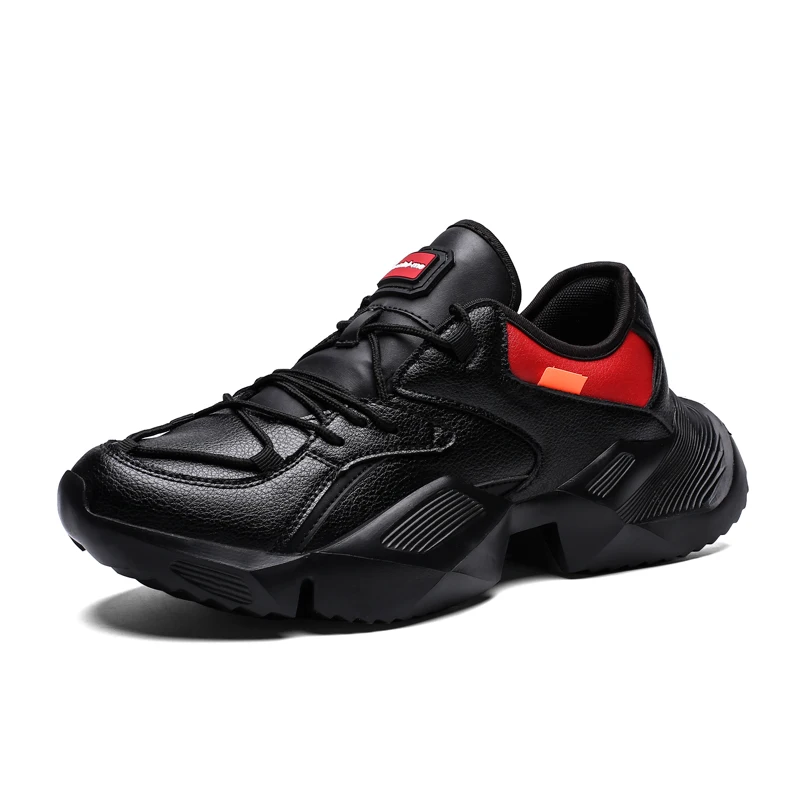 Bomlight/Новинка; Модные Дизайнерские летние кроссовки с буквенным принтом; мужская повседневная обувь; Мужская обувь из лайкры на массивном каблуке; мужские кроссовки; Tenis Masculino Adulto - Цвет: Black Red A