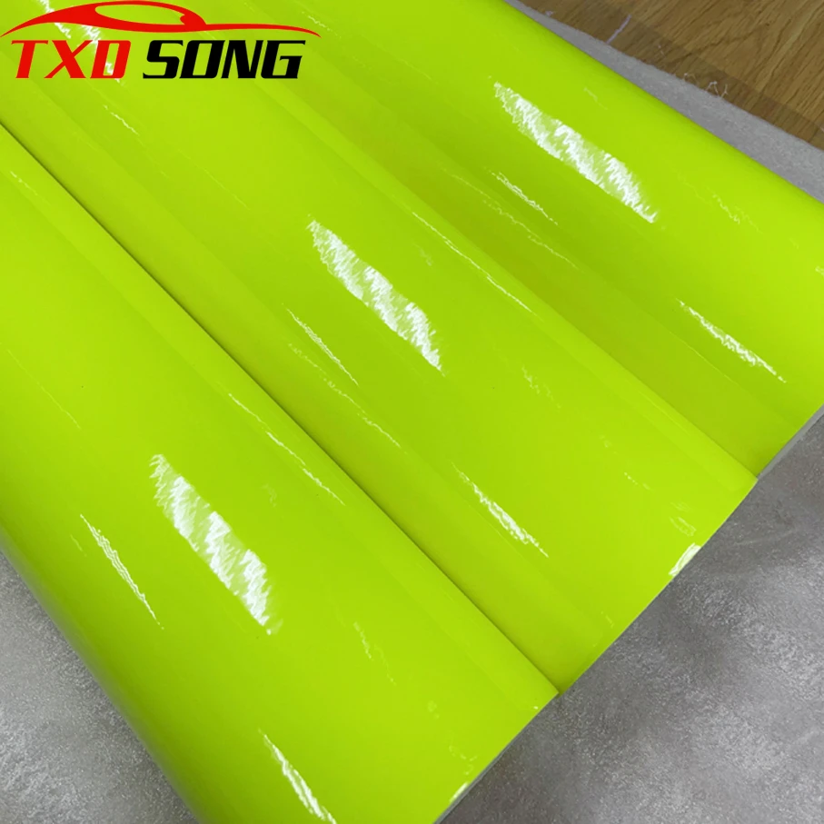 50CM*200CM/300CM Gloss Neon Fluorescent Yellow Vinyl Vehicle Car Wrap Film Sheet Roll with Air Bubbles Free neoprene seat covers
