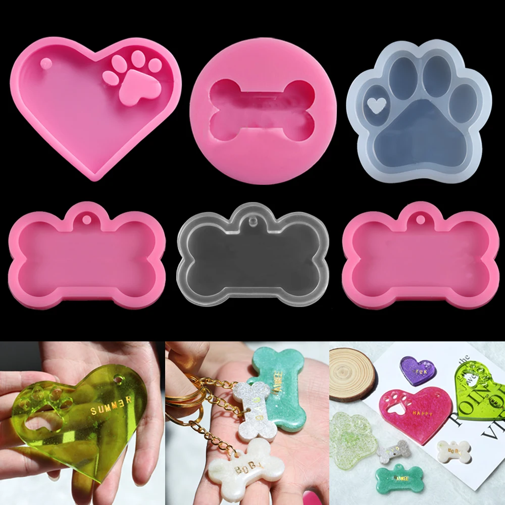 2 Sizes Dog Bone Shape Silicone Molds Dog Tag Keychain Pendants Epoxy Resin Casting Mold For DIY Jewelry Making Key Ring Tools