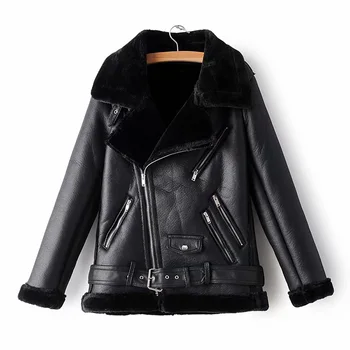 

Women Long Sleeve PU Leather Jackets Biker Style Warm Coat for Winter Outdoor JL