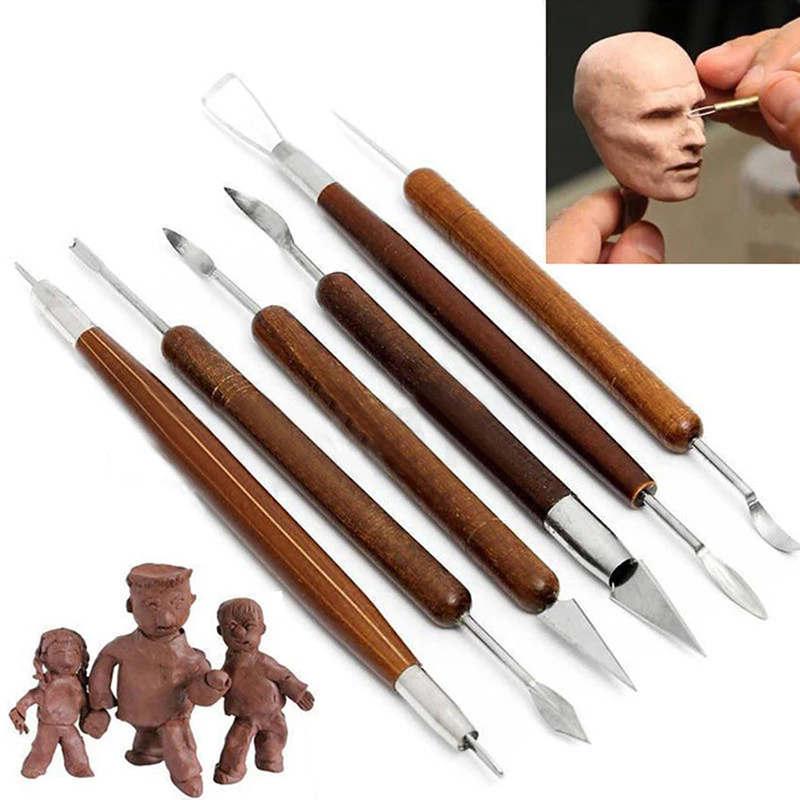 Top 6pcs/set Sharp Clay Sculpting Wax Carving Pottery Tools Shapers Wood Handle Ceramic Pottery Clay Sculpture Carving Tools