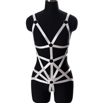 

Body Harness Sexy Lingerie Set Cage Bra Strappy Tops Hollow Out Chest Belt White Goth Full Bondage Bralette Plus Size Dance Rave