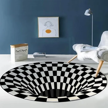 

Black And White Stereo Vision Circular Carpet Coffee Table Sofa Blanket 3D Swirl Illusion Carpets For Living Room Home Decor Rug