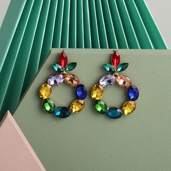

FASHIONSNOOPS 2020 New Luxury Fashion Colorful Rhinestone Drop Earrings Women Bohemian Geometric Dangle Earring Accessories