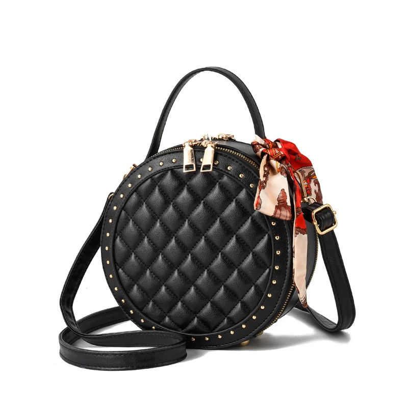 

Woman Round Casual Shoulder Bag Female Adjustable Lozenge Scarf Small Round Bag Lady Versatile Funny Bag Bag for Woman 2019