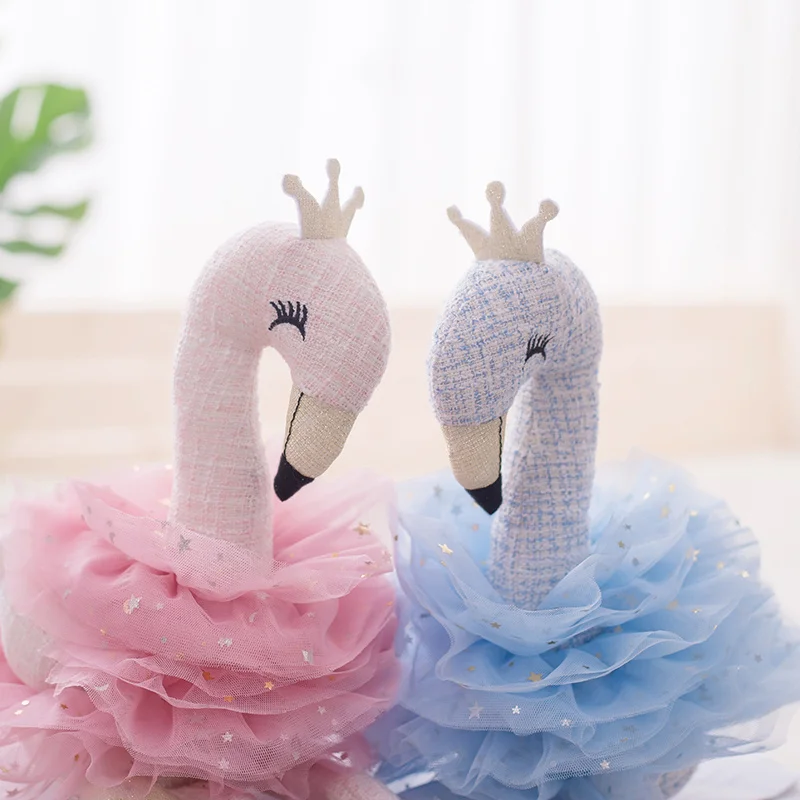 Sitting high 25cm Plush Toys Cute Flamingo Doll Stuffed Soft Animal Doll Ballet Swan With Crown Kids Appease Toy Gift For Girl