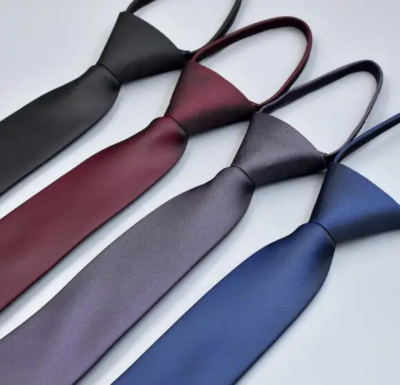 

Zipper Men Ties Business Fashion Style Slim Men Neck Tie Simplicity Design Solid Color For Party Lazy Formal