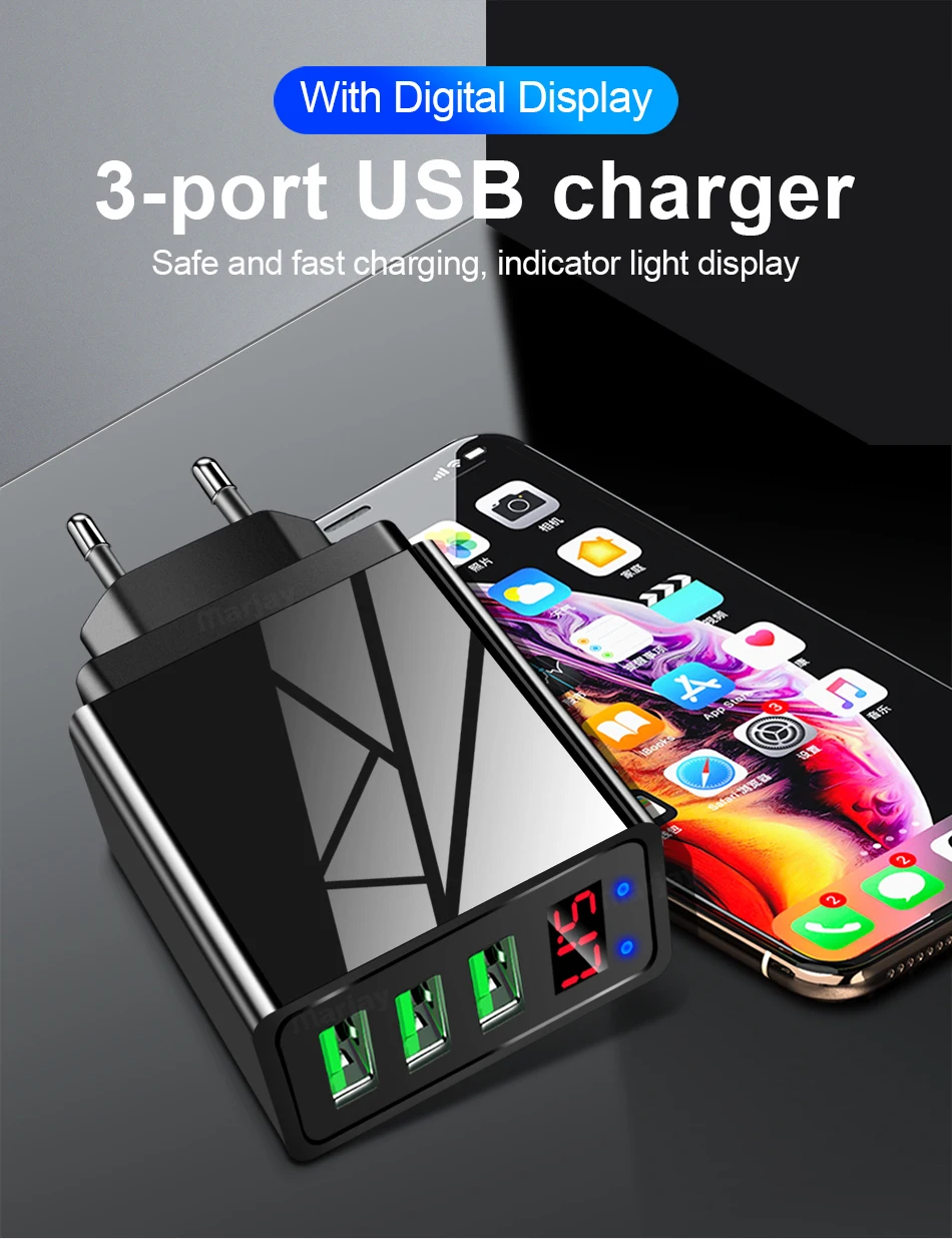 Olaf 3.1A светодиодный дисплей USB зарядное устройство QC 3,0 для iPhone 7 x samsung S10 plus huawei P30 Pro ЕС США вилка телефон настенное зарядное устройство адаптер