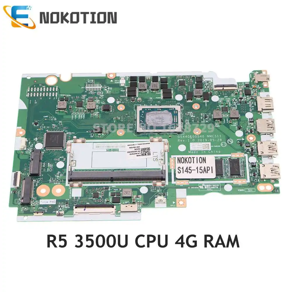 NOKOTION For Lenovo Ideapad S145-15API Laptop Motherboard R 5 3500U CPU 4GB RAM DDR4 GS440 GS540 NMC511 5B20S42802 | Компьютеры и офис
