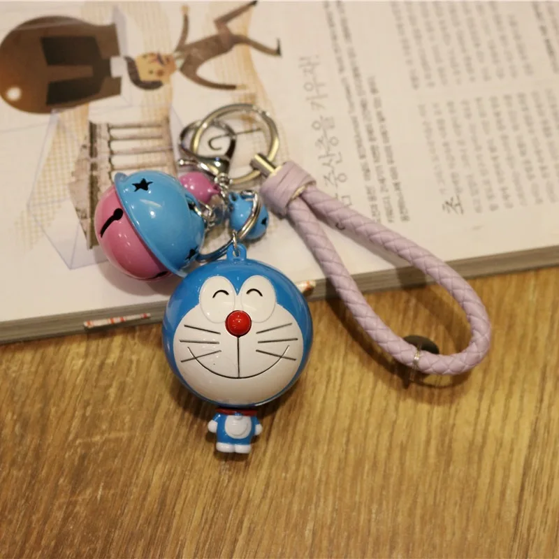 Cartoon Cute Small Balls Jingle Cats Doraemon Leather Measuring Tape Keychain Bell Keychain Pendant Purse Accessories