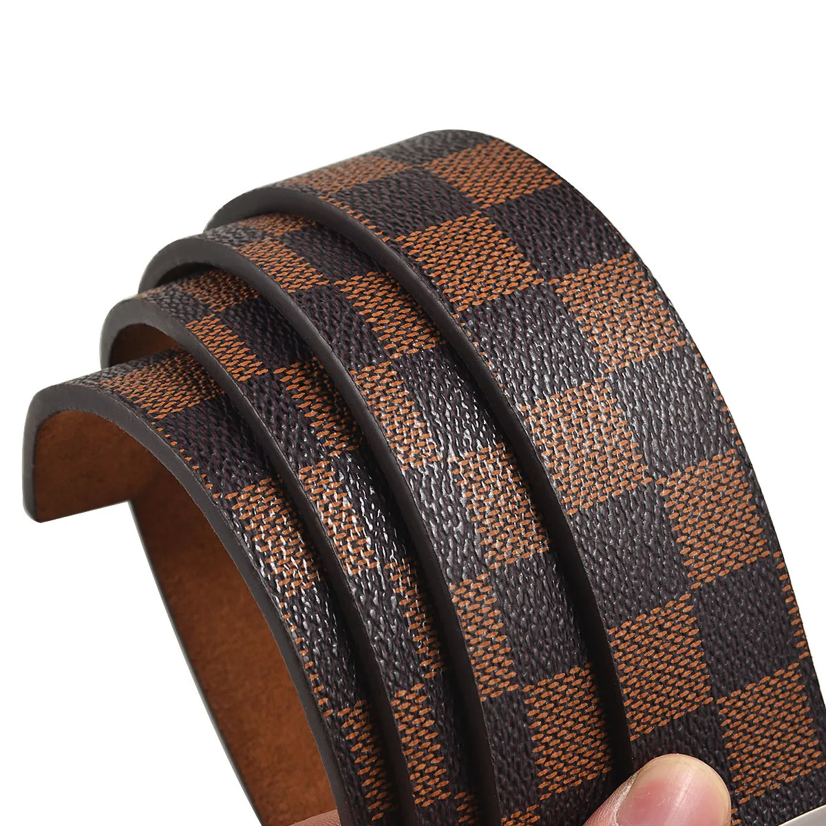 

AliExpress Hot Selling Toothless tie pi kou Grid Lines Velvet Bottom Belt Body Toothless Automatic Buckle Leather Belt Men's Who