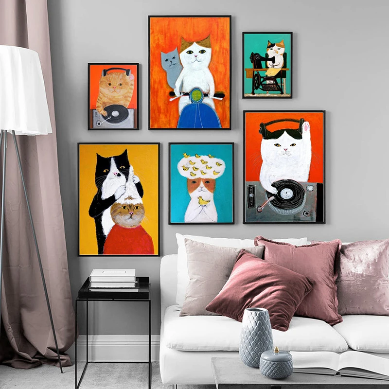 Cartoon Cute Cat Modern Posters and Prints Canvas Painting Wall Picture for  Living Room Kids Bedroom Home Decor Nursery|Painting & Calligraphy| -  AliExpress