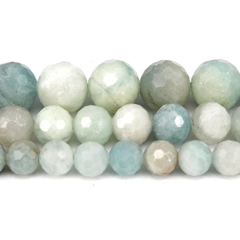 

Natural Hard Faceted Blue Aquamarine Round Loose Beads Strand 6/8/10/12MM For Jewelry DIY Making Necklace Bracelet