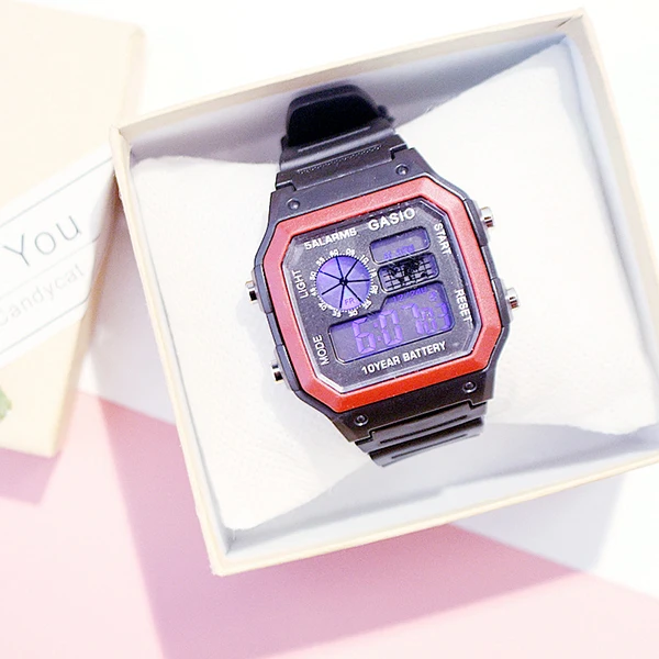 Простые трендовые цифровые часы для детей для девочек и мальчиков женские многофункциональные спортивные электронные часы водонепроницаемые светящиеся силиконовые часы - Цвет: red and box
