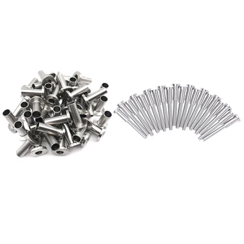 

64Pcs Stainless Steel Protector Sleeves & 20 Pcs Stainless Steel Invisible Receiver and Swage Stud End