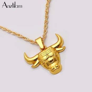 

Anztilam Gold Bull Head Necklace Pendant Stainless Steel Gold Tone Cow Cattle Ox Bull Taurus Horns Tribal Animal Jewelry Gifts