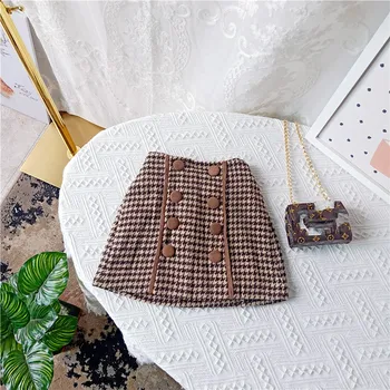

Kids Plus Velvet Woolen Skirts for Girls 2019 Autumn Winter Baby Girl Clothes Fashion Children Western Retro Houndstooth Skirt